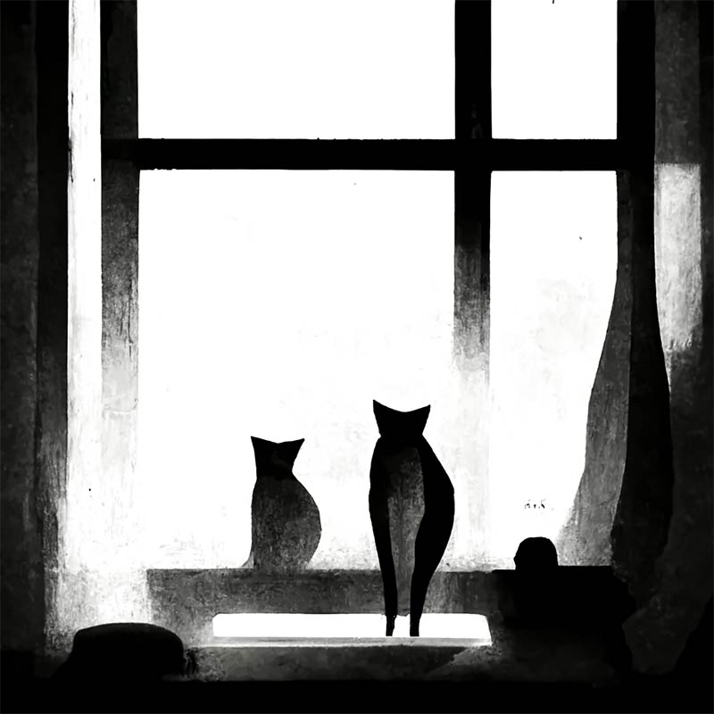 2 con mèo ngôi bên cửa sổ