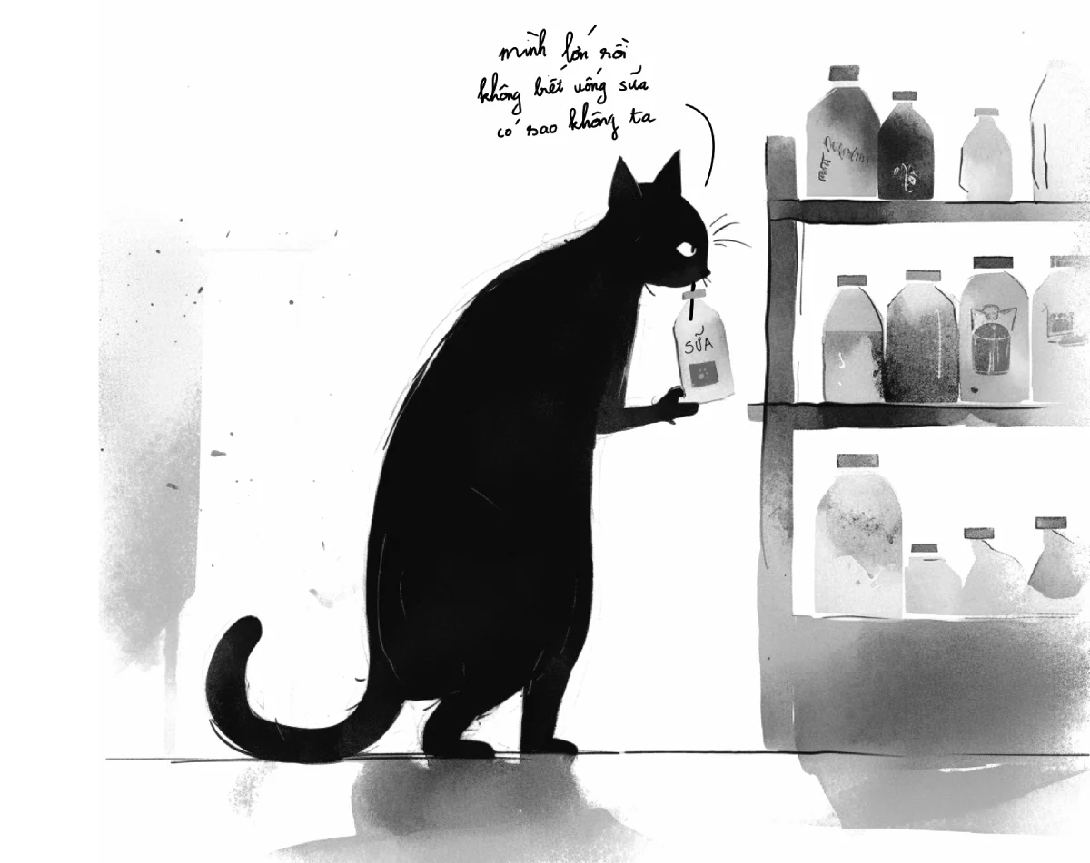 mèo lớn uống sữa