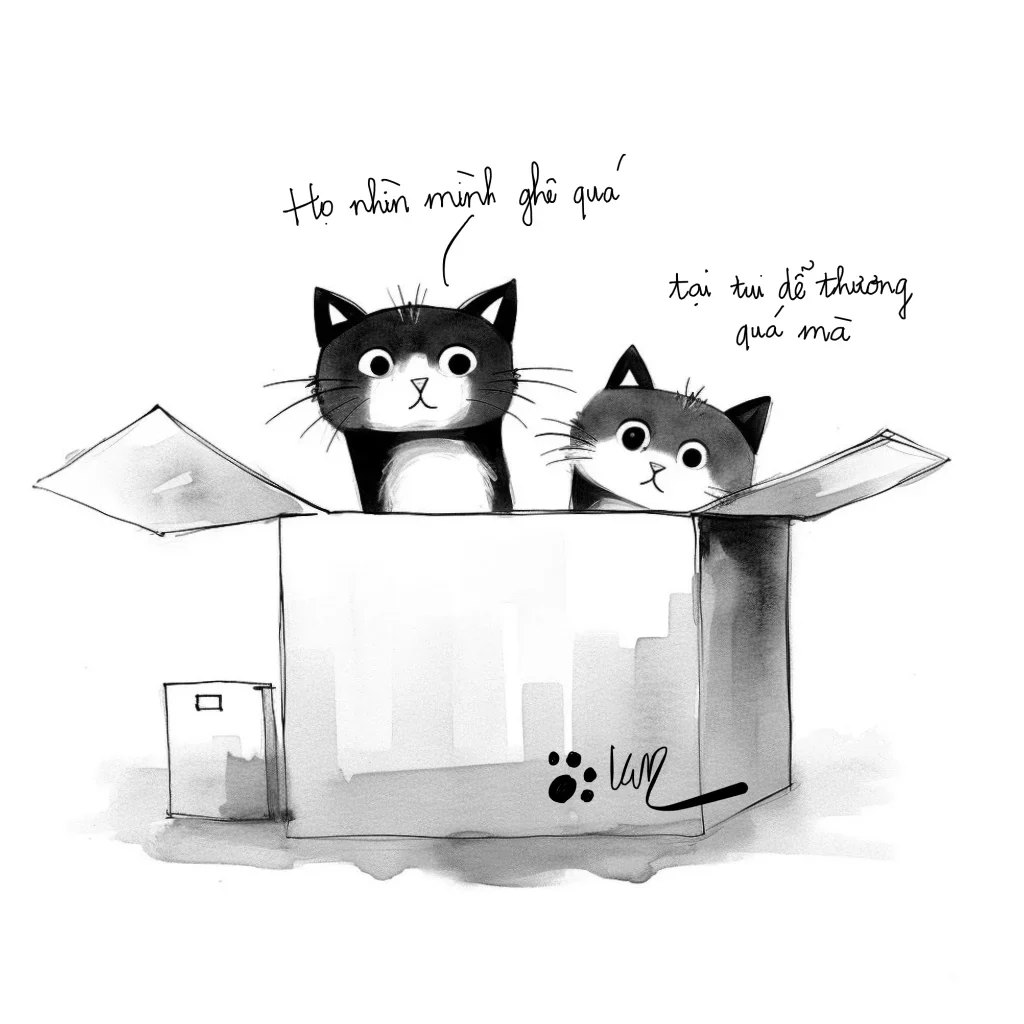 2 con mèo trong 1 chiếc hộp